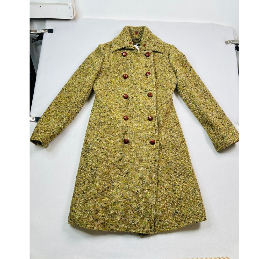 Vintage J.Crew Womens Size 4 Wool Tweed Double Breasted Long Coat Moss Green